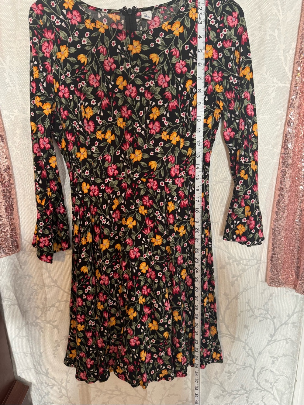 Old Navy Black Mini Dress with Pink & Yellow Floral Print